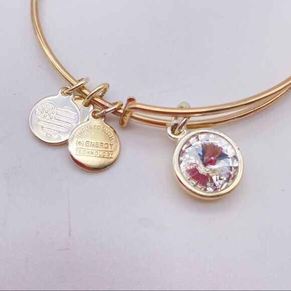 Alex & Ani Clear Swarovski April Birthday Crystal Birthstone‎ Gold Bangle - Picture 2 of 5